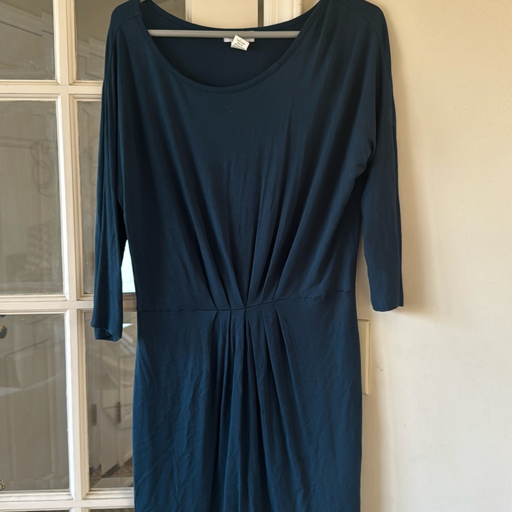Barneys NY teal blue/green viscose/spandex dress, 3/4 length sleeves